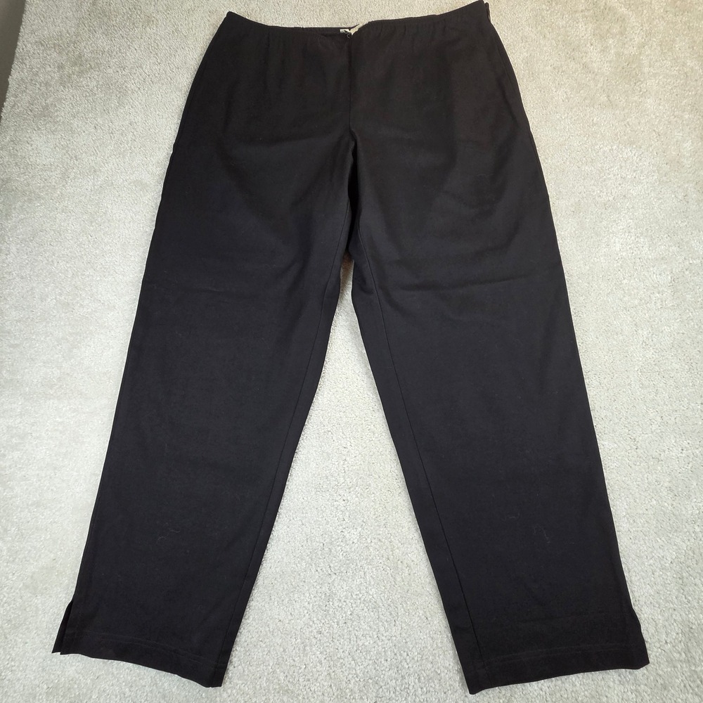Eileen Fisher Womens Black Organic Cotton Stretch Side Zip Straight Pants L NEW